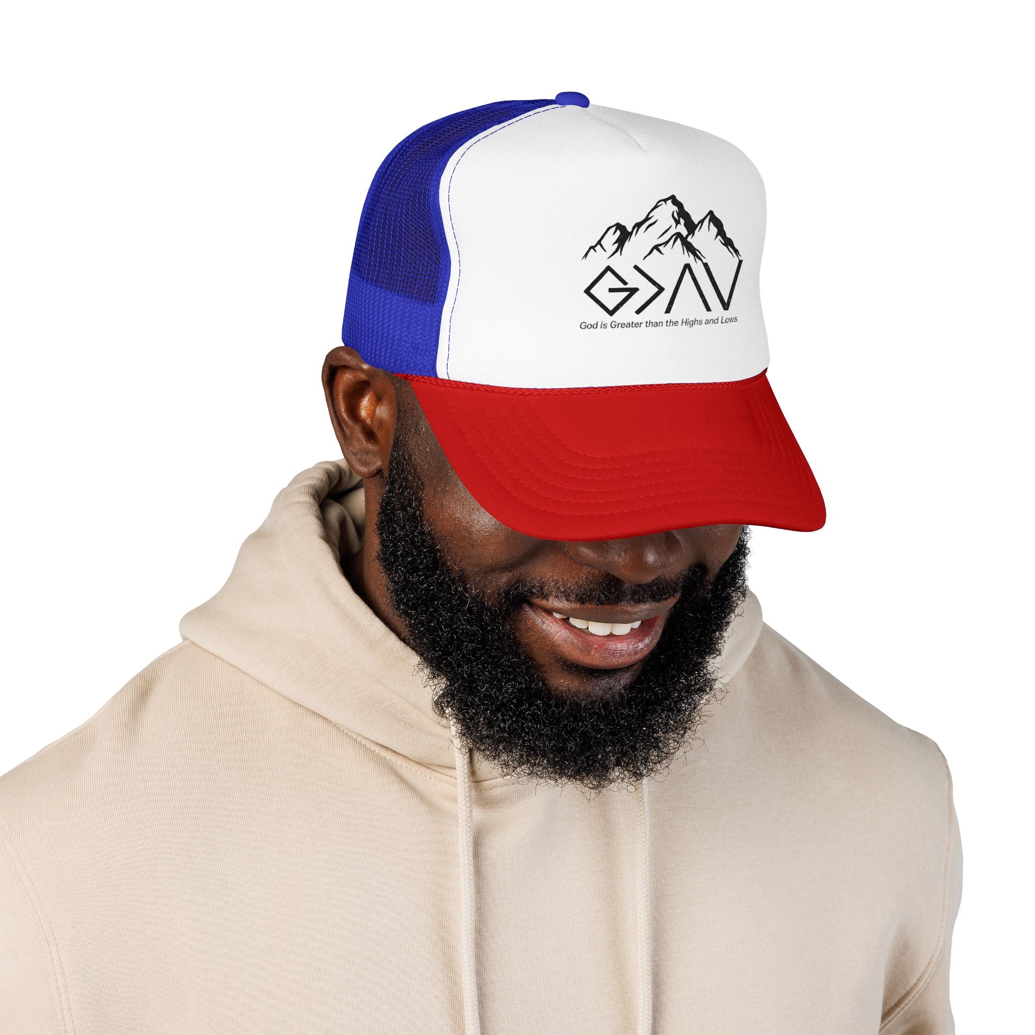 God is Greater Trucker Hat | Crown First