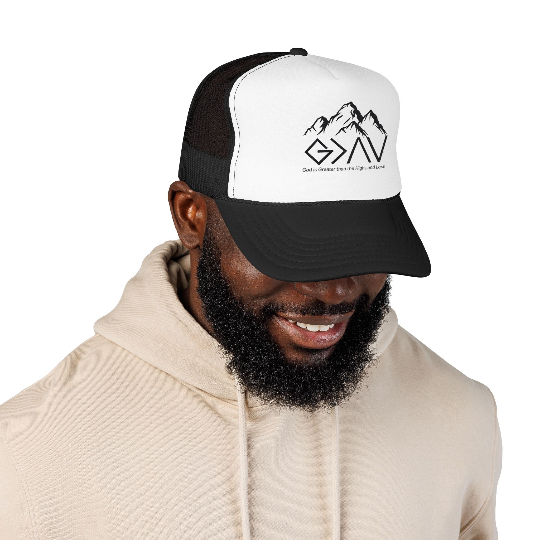 God is Greater Trucker Hat | Crown First