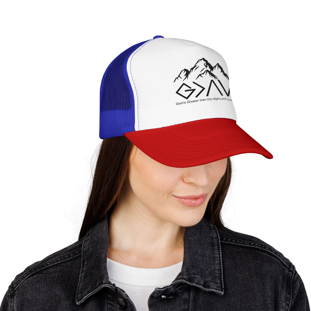 God is Greater Trucker Hat | Crown First