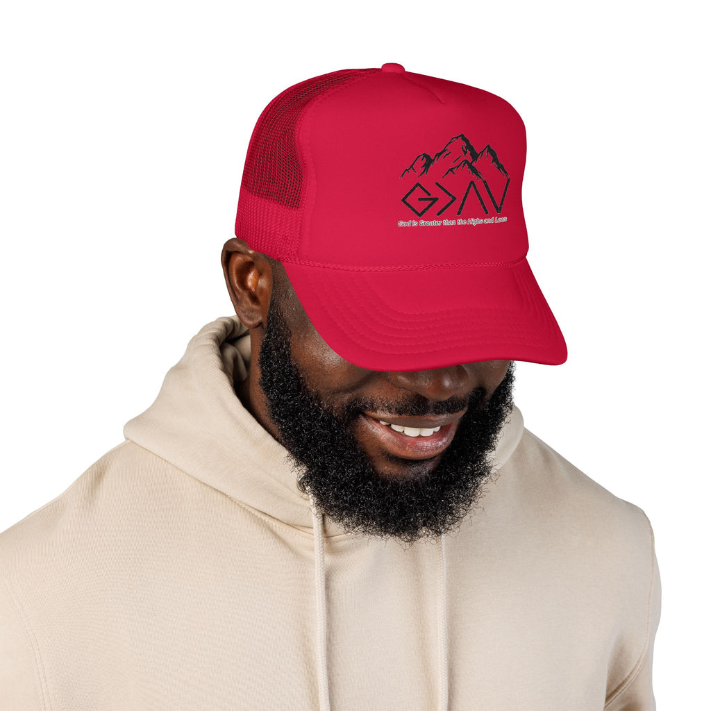 God is Greater Trucker Hat | Crown First