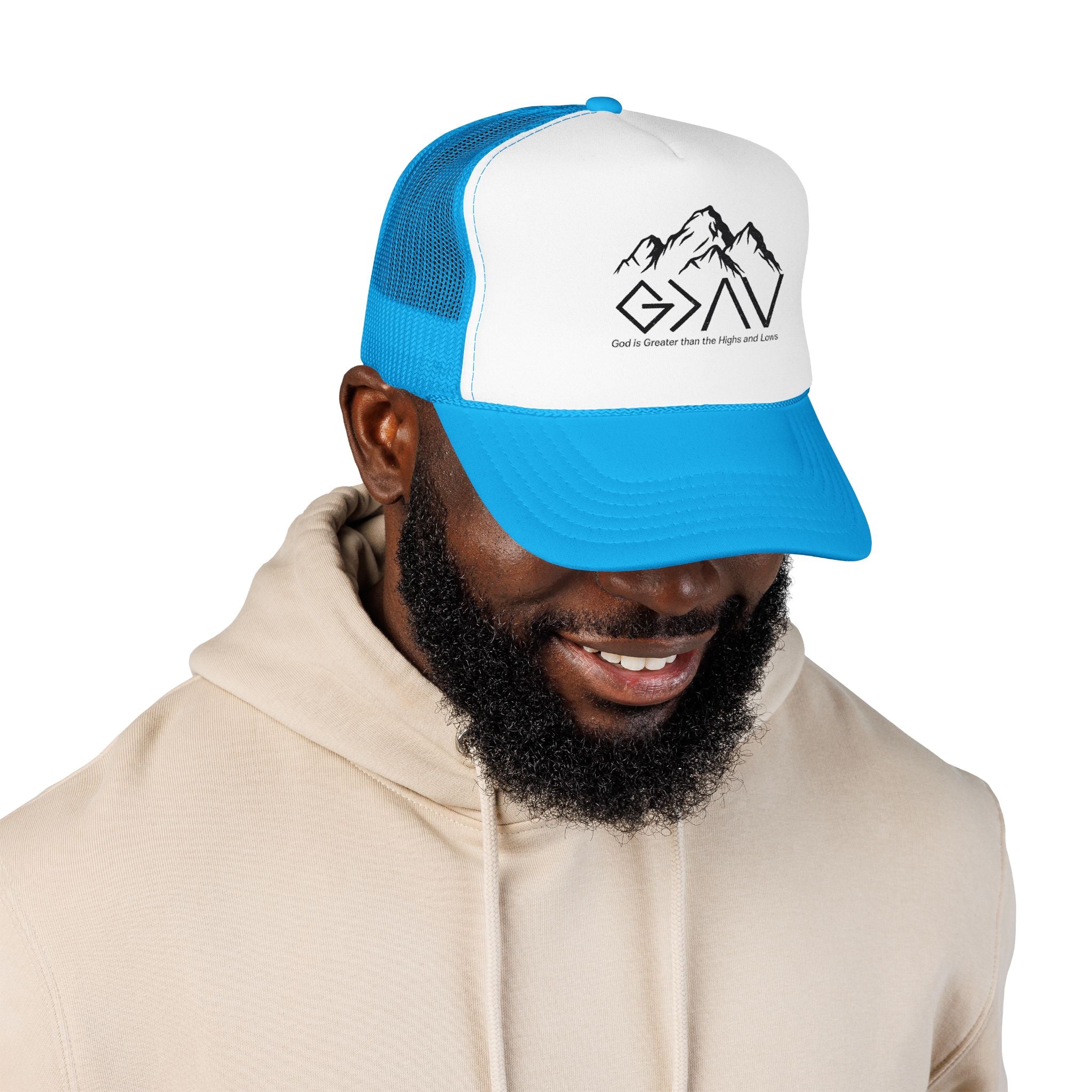 God is Greater Trucker Hat | Crown First