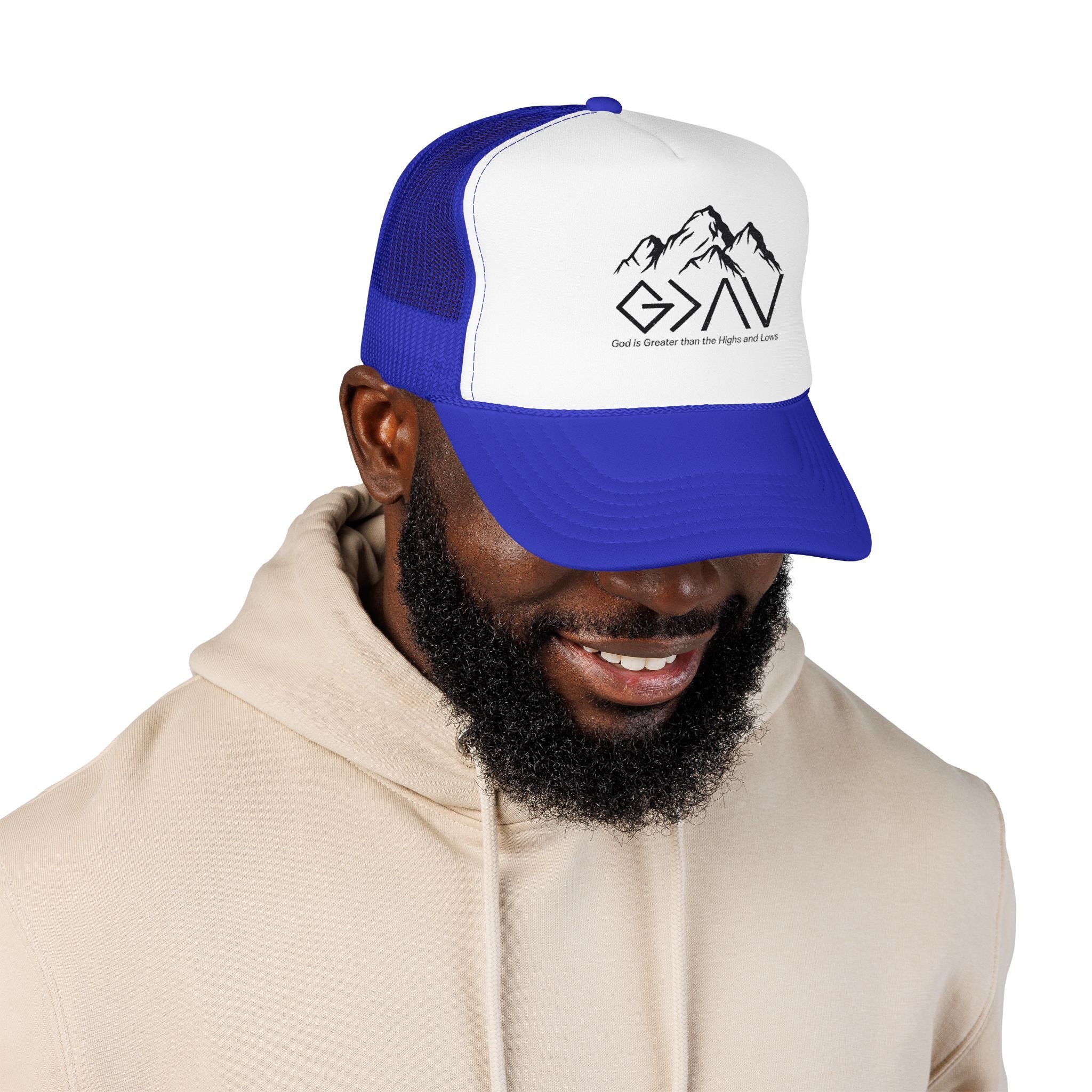 God is Greater Trucker Hat | Crown First